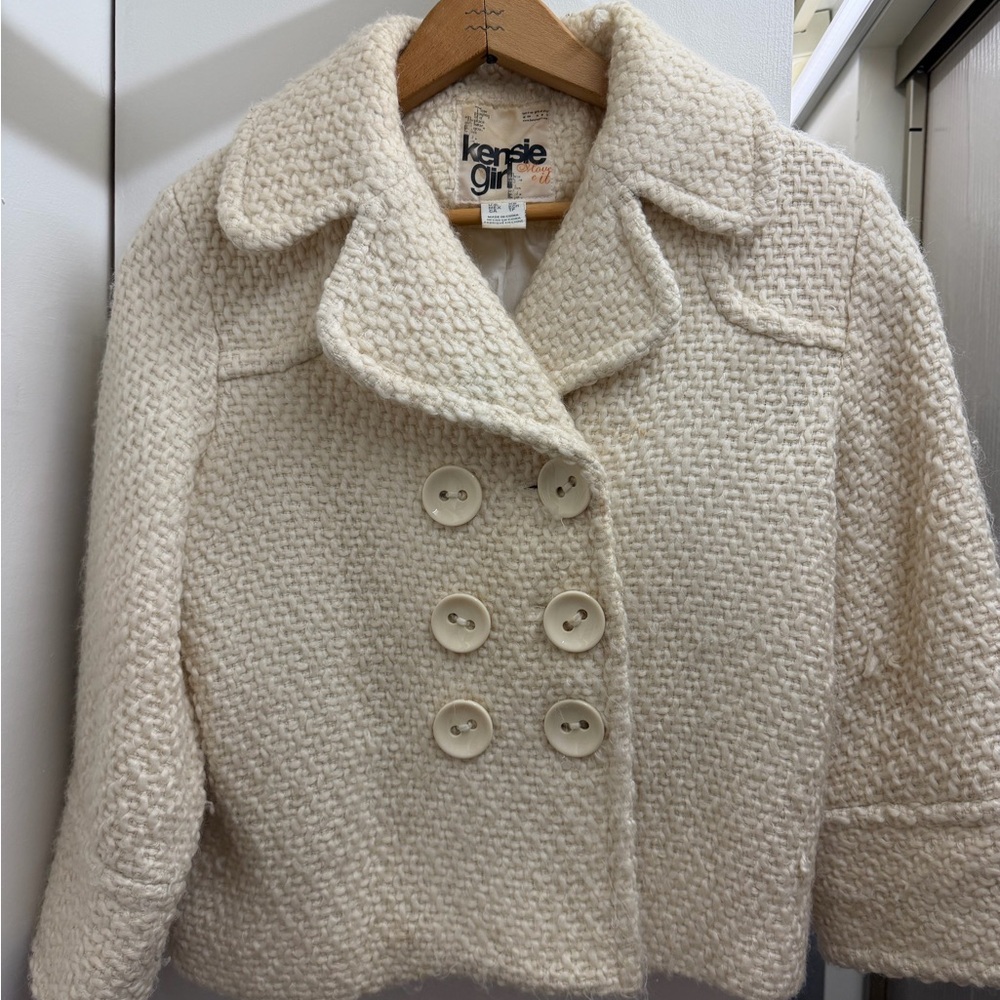 Kensie Cream Bouclé Double-Breasted Pea Coat